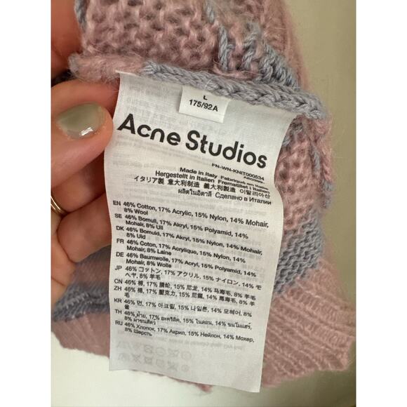 Acne Studios Distressed Striped Mohair Blend Sweater - Pink & Gray, Size L - Picture 4 of 8